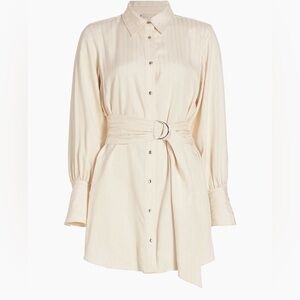 Ramy Brook Nellie Metallic Pinstripe Belted Shirt Dress – Cream– Size XXL